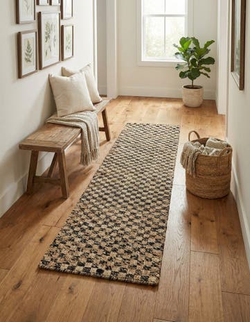 2' x 8' Hand Woven Checkered Jute Wool Runner Rug