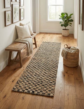 2' x 8' Hand Woven Checkered Jute Wool Runner Rug