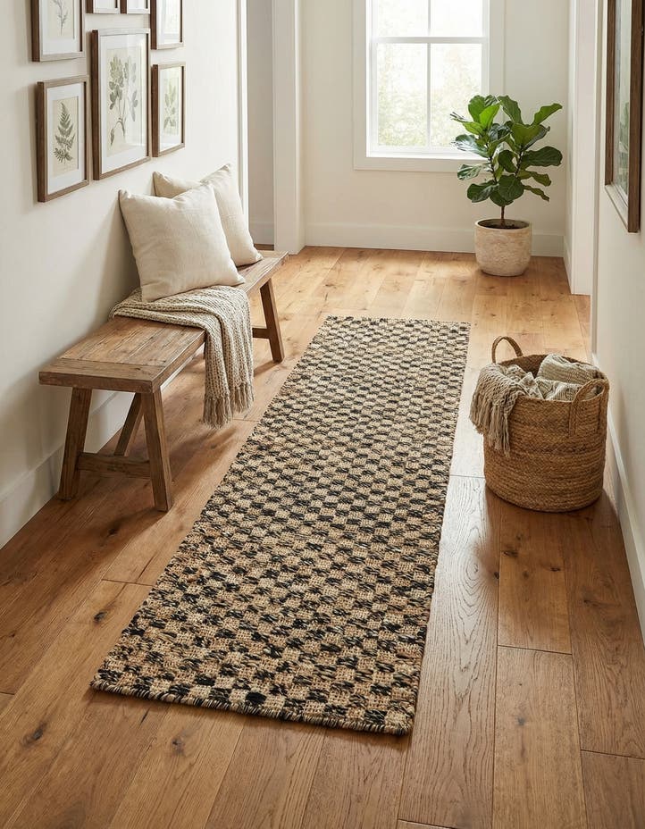 2' x 8' Hand Woven Checkered Jute Wool Run...
