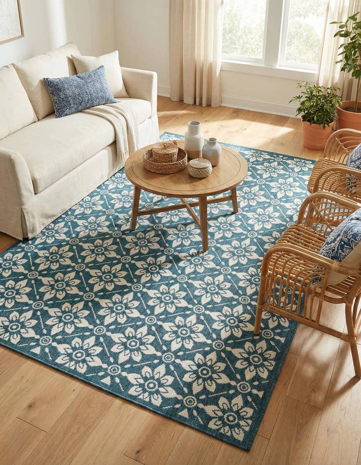 Detail image of 5' x 8' Easy-Clean Trellis Indoor / Outdoor Rug