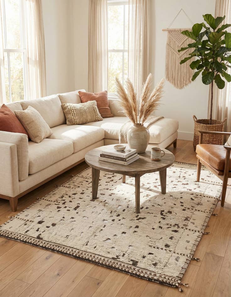 Detail image of  5' 4 x 7'  Hand Knotted Moroccan Wool Rug