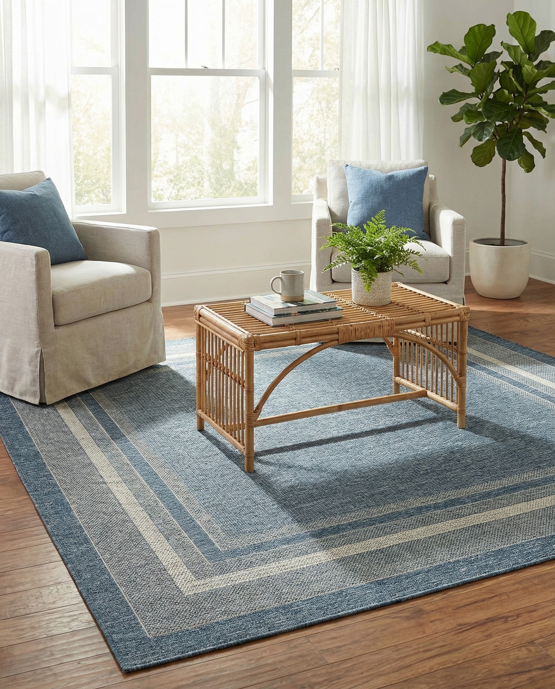  6' x 6'  Washable Border Indoor / Outdoor Square Rug