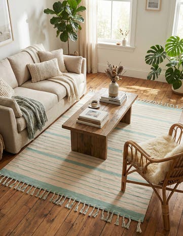 White and Aqua- Hand Woven Chindi Cotton Rug