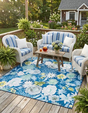 Navy Blue Easy-Clean Jill Zarin Caribbean Indoor / Outdoor Square Rug