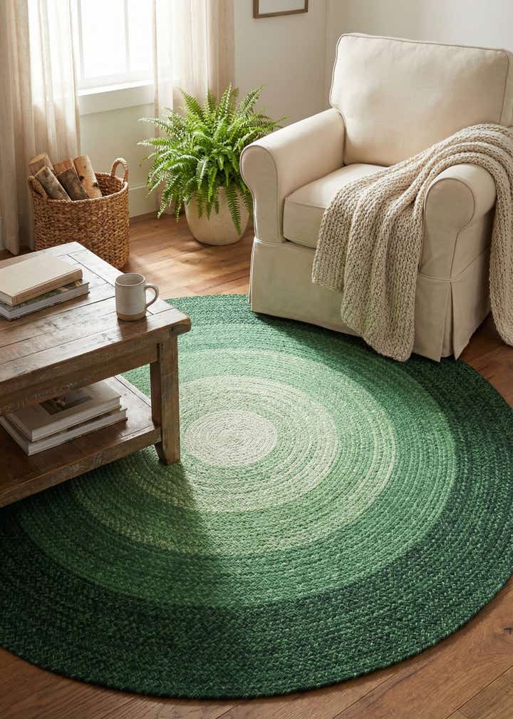 5' 1 x 5' 1 Handmade Hand Braided Wool Round Rug