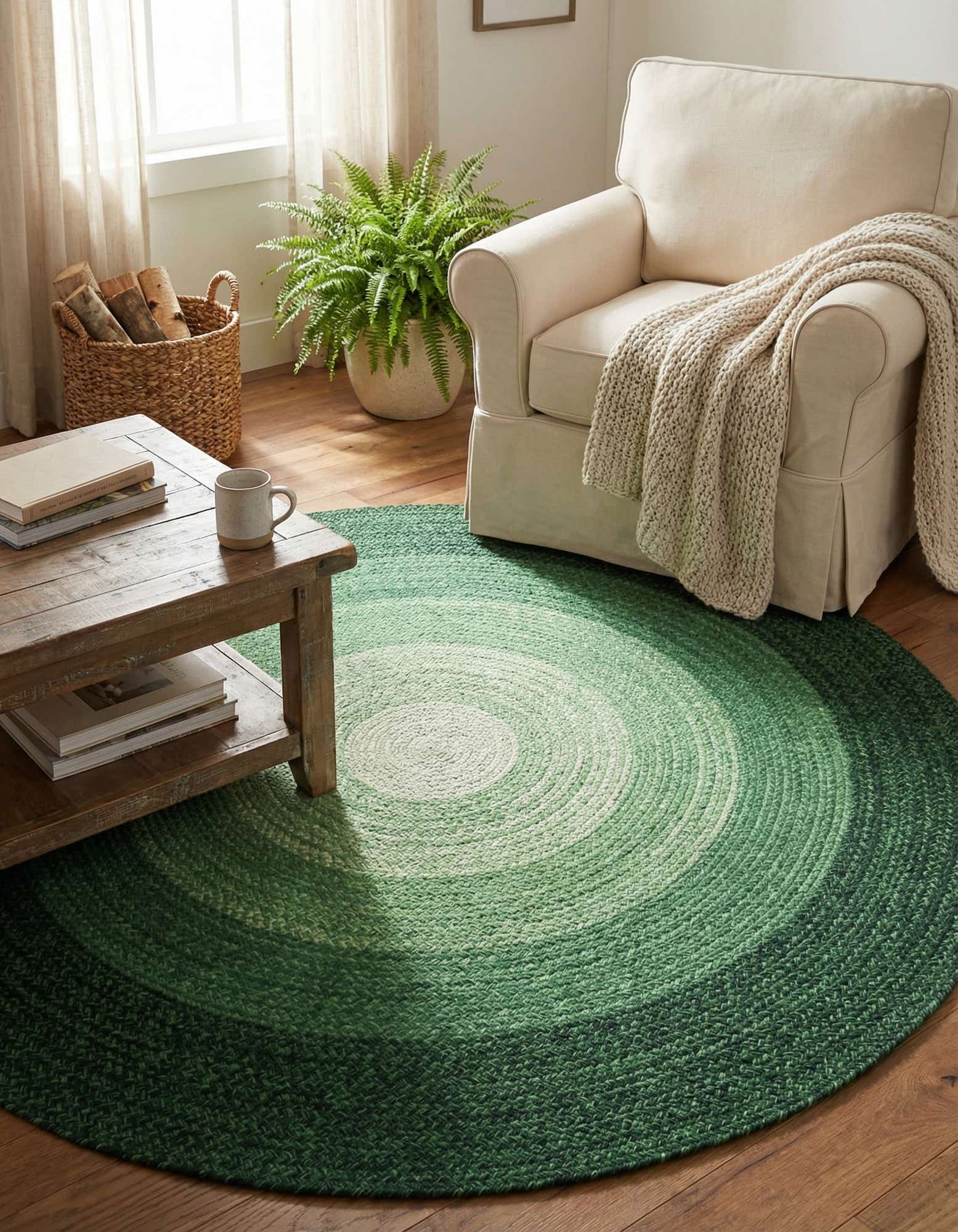 5' 1 x 5' 1 Handmade Hand Braided Wool Round Rug