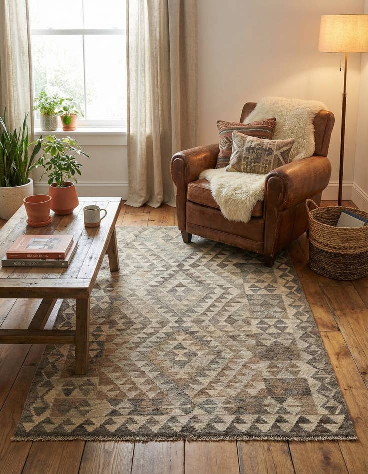 Detail image of 4' x 5' 11 Hand Woven Kilim Maymana Wool Rug