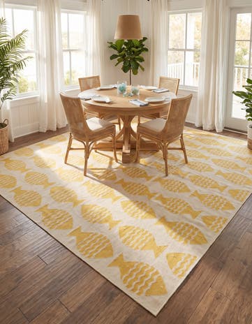 Yellow Easy-Clean Coastal Indoor / Outdoor Square Rug