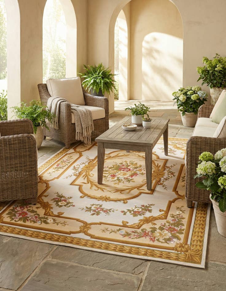 Detail image of 5' 2 x 7' 7  Washable Traditional Indoor / Outdoor Rug