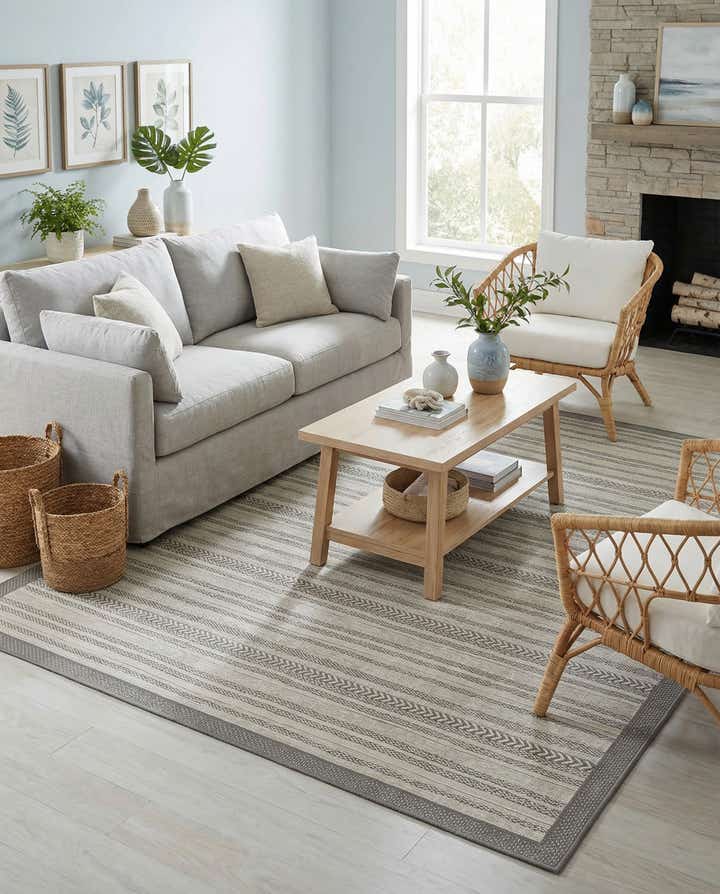 9' x 12' 2 Easy-Clean Border Indoor / Outdoor Rug