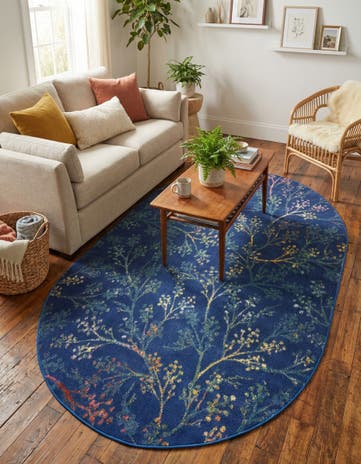 Blue Blossom Oval Rug