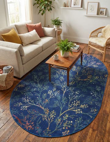 Blue Blossom Oval Rug