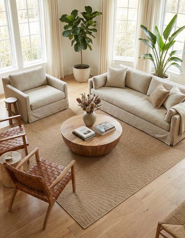 Beige Easy-Clean Solid Indoor / Outdoor Square Rug