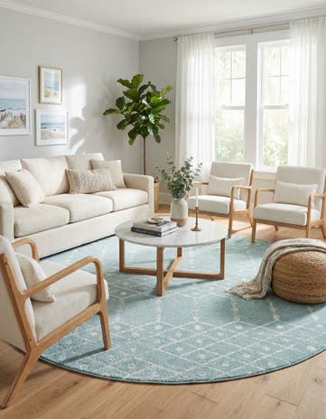Aqua Paxon Trellis Round Rug