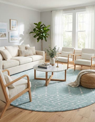 Aqua Paxon Trellis Round Rug
