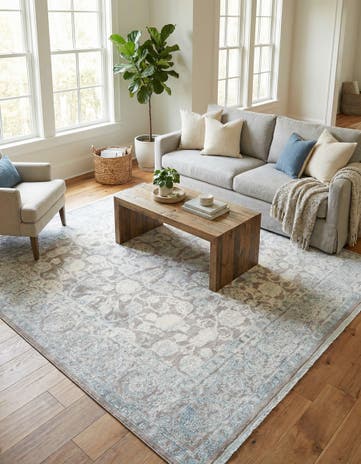Light Blue New Vintage Square Rug