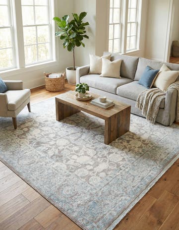 Light Blue New Vintage Square Rug
