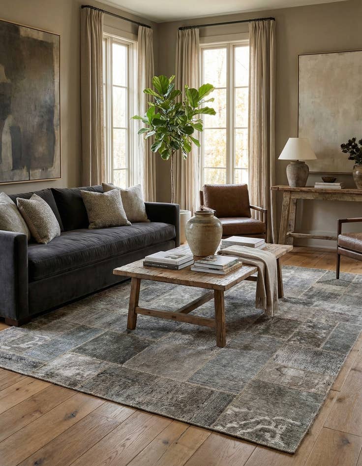 Detail image of 5' 10 x 9'  Hand Knotted Ultra Vintage Persian Wool Rug