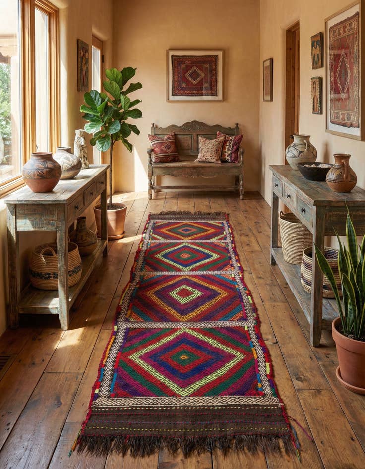Detail image of 2' 1 x 7' 2 Hand Woven Kilim Fars Wool Runner Rug