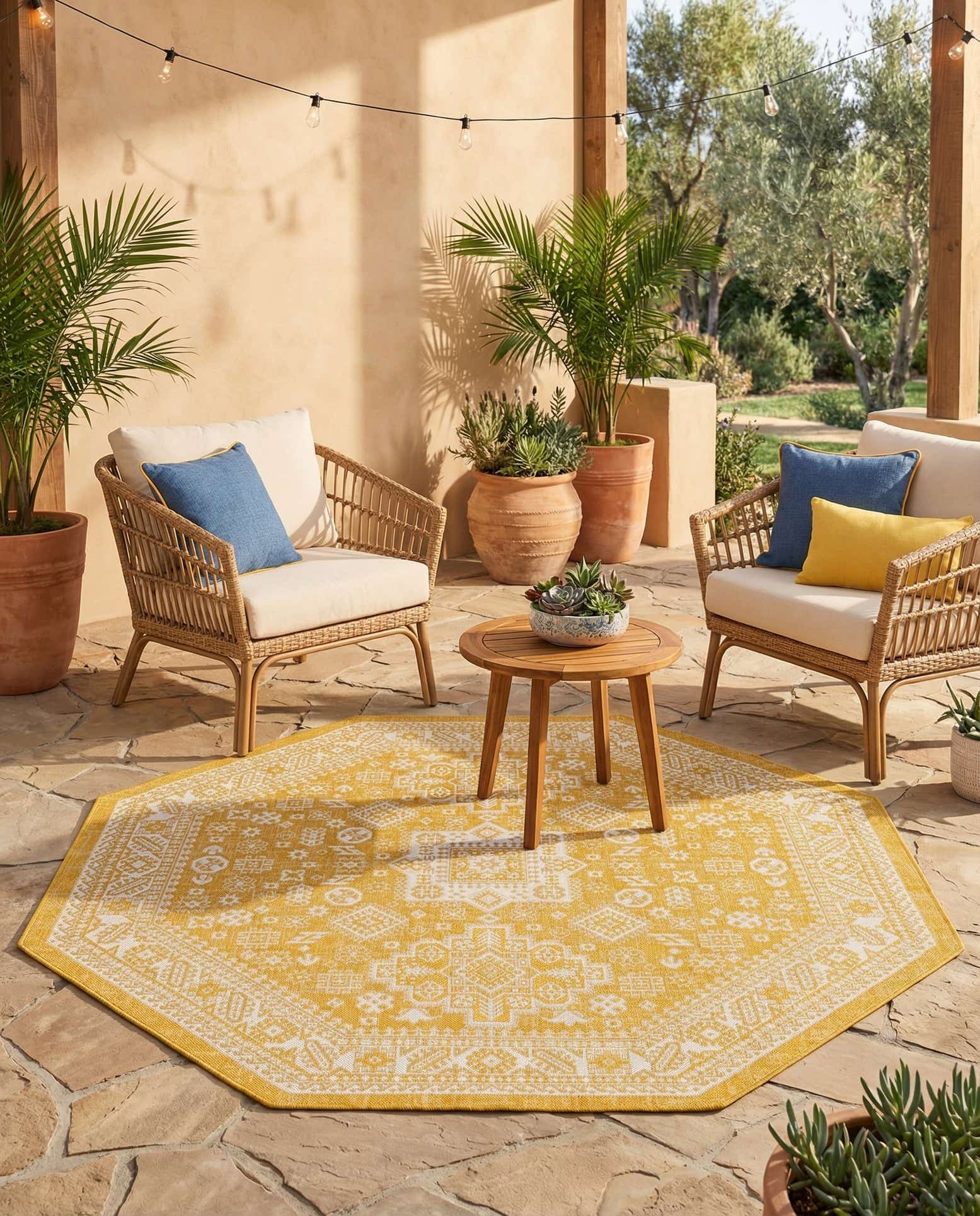 7' 10 x 7' 10 Easy-Clean Aztec Indoor / Outdoor Octagon Rug