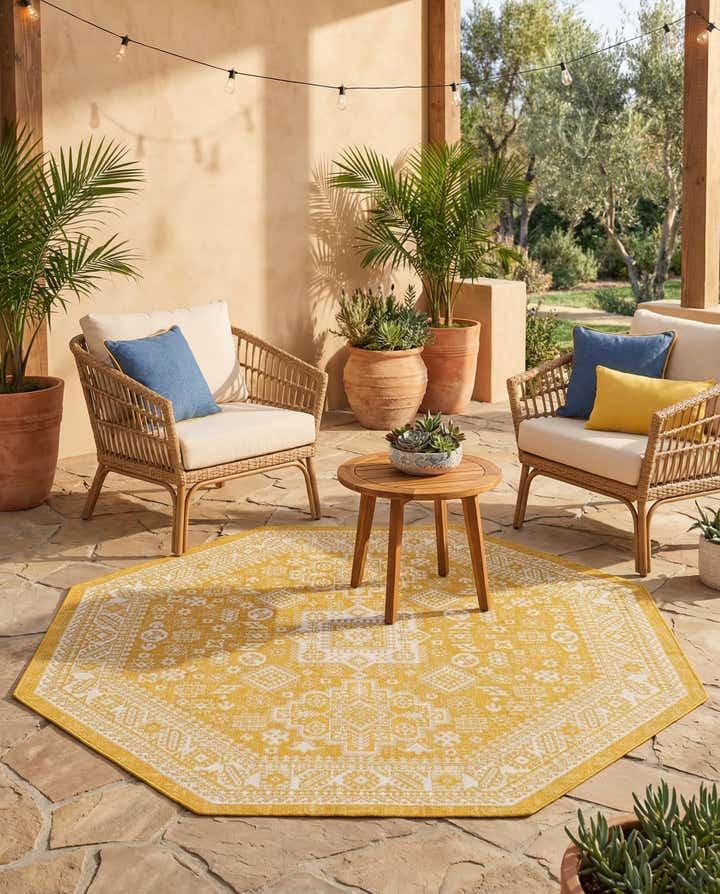 7' 10 x 7' 10 Easy-Clean Aztec Indoor / Outdoor Octagon Rug
