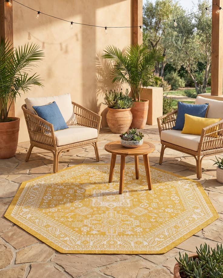 Detail image of 7' 10 x 7' 10 Easy-Clean Aztec Indoor / Outdoor Octagon Rug