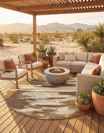 Brown Easy-Clean Modern Indoor / Outdoor Round Rug