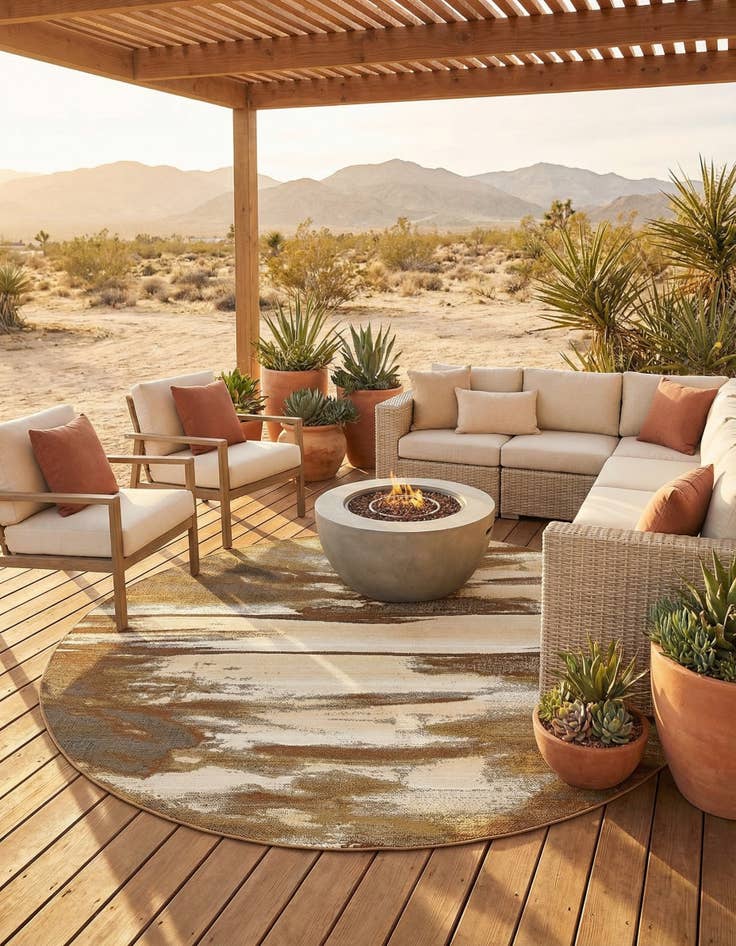 Detail image of 8' x 8'  Washable Modern Indoor / Outdoor Round Rug