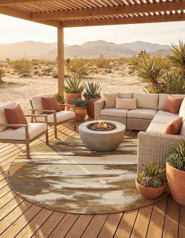 Brown Easy-Clean Modern Indoor / Outdoor Round Rug