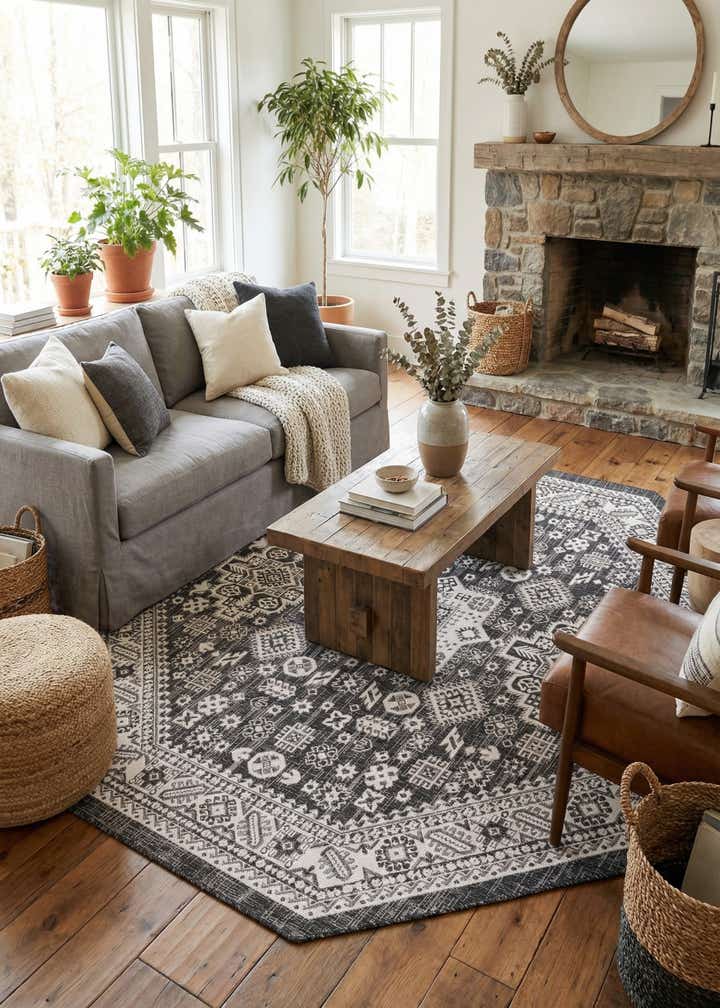 7' 10 x 7' 10 Easy-Clean Aztec Indoor / Outdoor Octagon Rug