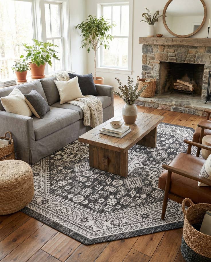 Detail image of 7' 10 x 7' 10 Easy-Clean Aztec Indoor / Outdoor Octagon Rug
