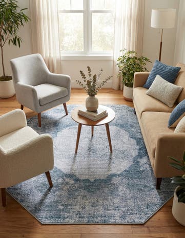Teal Ivory Washable Yara Octagon Rug