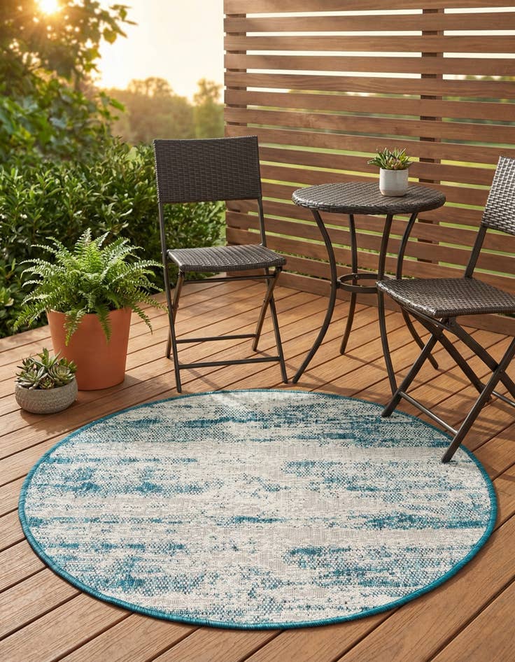 Detail image of 3' x 3'  Washable Modern Indoor / Outdoor Round Rug