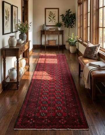 2' 7 x 18' 10 Hand Knotted Afghan Akhche Wool Runner Rug