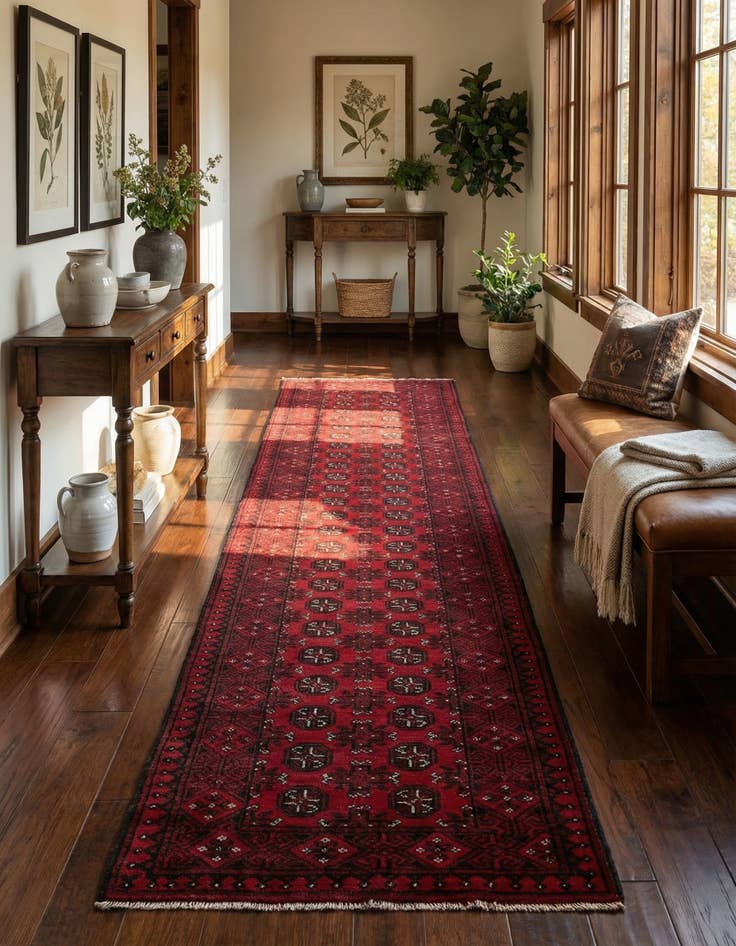 Detail image of 2' 7 x 18' 10 Hand Knotted Afghan Akhche Wool Runner Rug