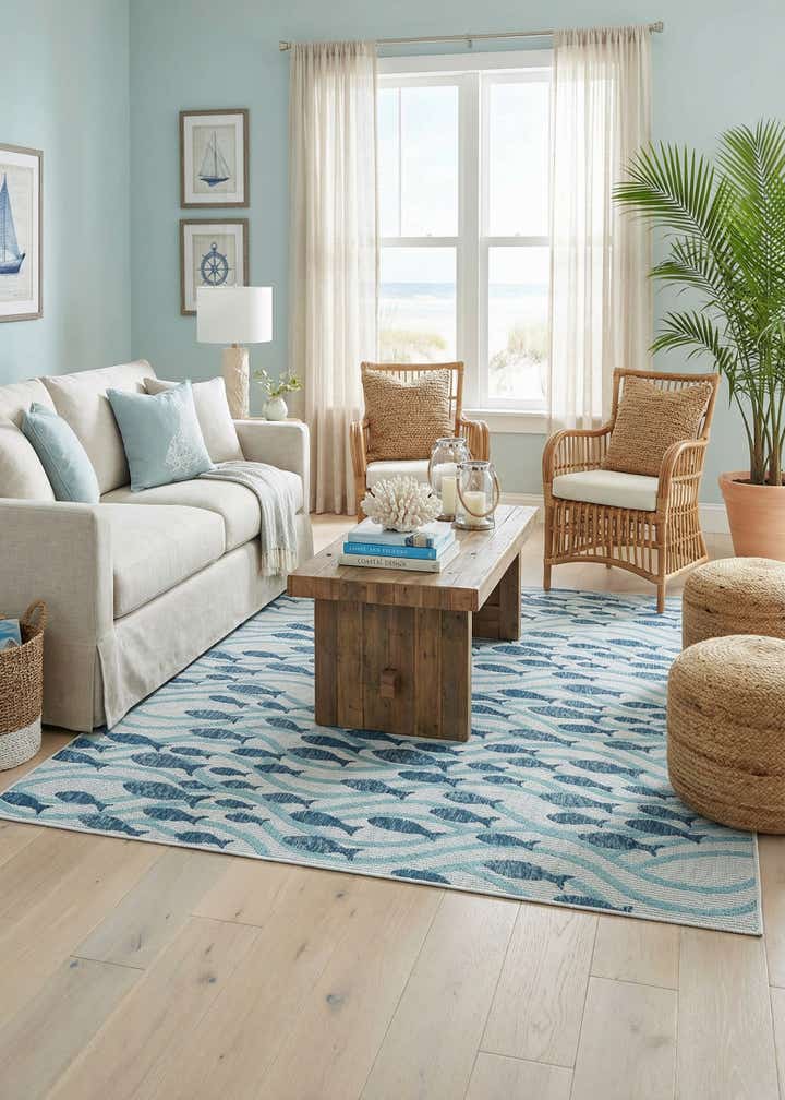 7' 1 x 10' Easy-Clean Coastal Indoor / Outdoor Rug