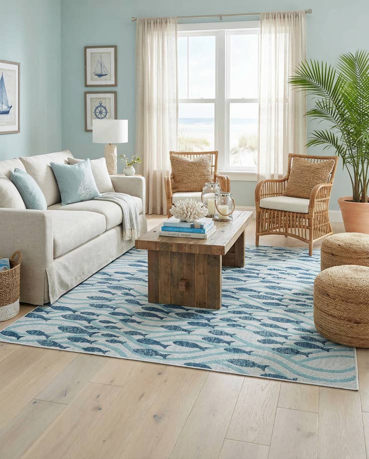 Detail image of 7' 1 x 10' Easy-Clean Coastal Indoor / Outdoor Rug