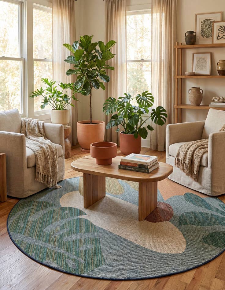 Detail image of  7' 10 x 7' 10  Washable Baja Indoor / Outdoor Round Rug