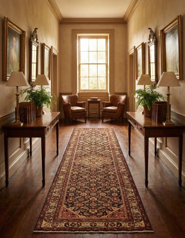 3' 8 x 10' 3 Hand Knotted Hossainabad Persian Wool Runner Rug