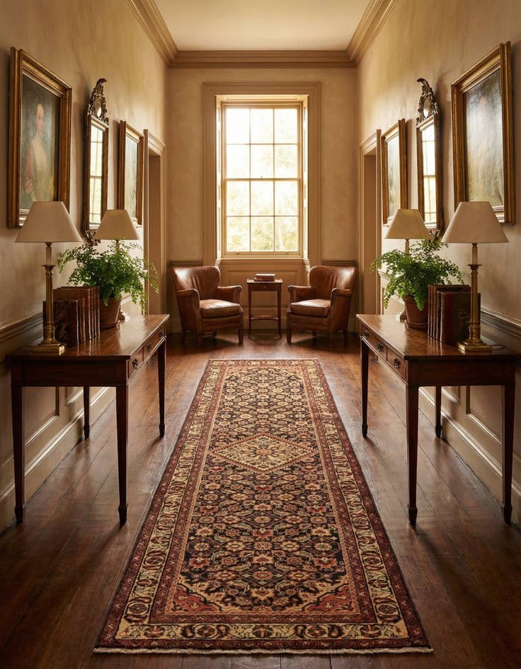 Detail image of 3' 8 x 10' 3  Hand Knotted Hossainabad Persian Wool Runner Rug