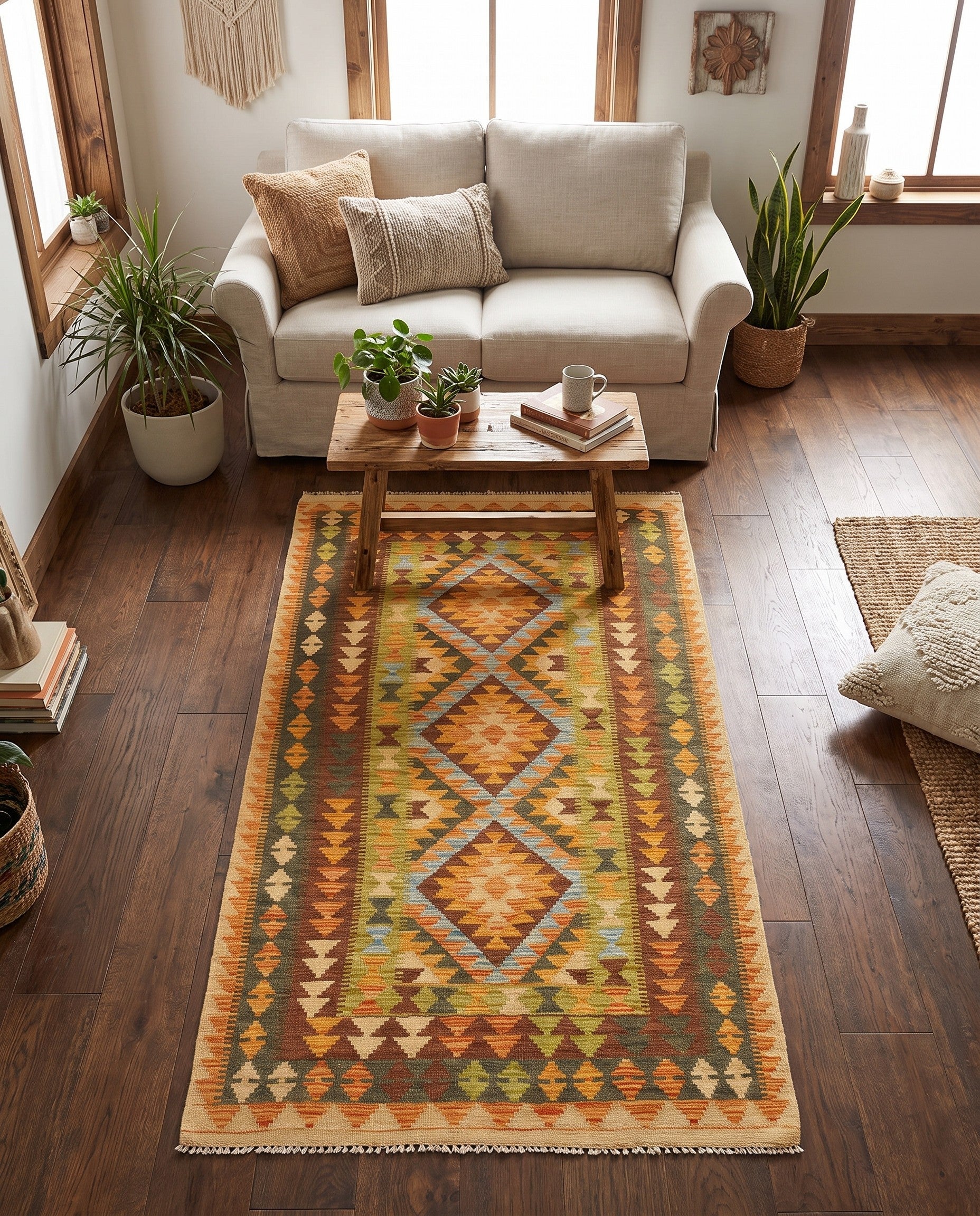 3' 6 x 6' 5 Hand Woven Kilim Maymana Wool Rug