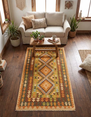 3' 6 x 6' 5 Hand Woven Kilim Maymana Wool Rug