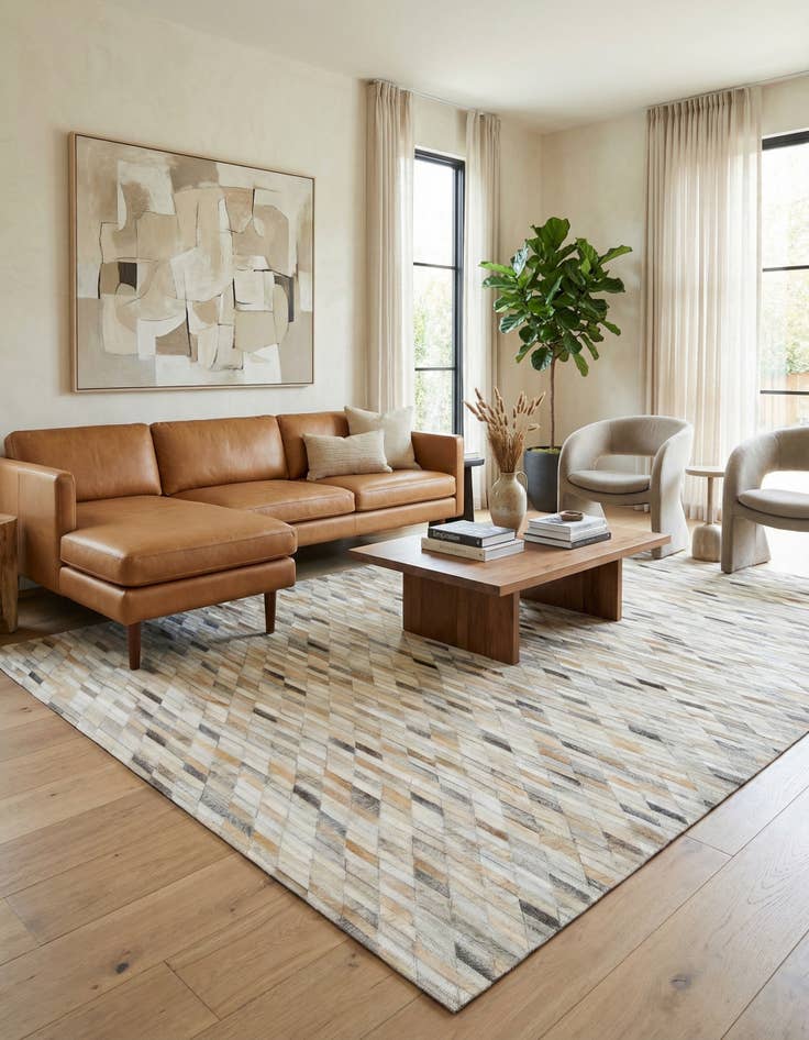 Detail image of  4' 10 x 7' 8 Cowhide Leather Rug