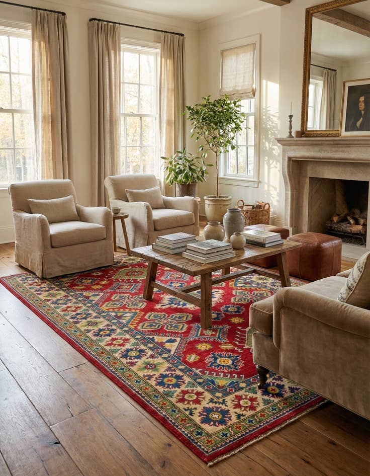 Detail image of 5' 10 x 9' 2  Hand Knotted Kazak Rug