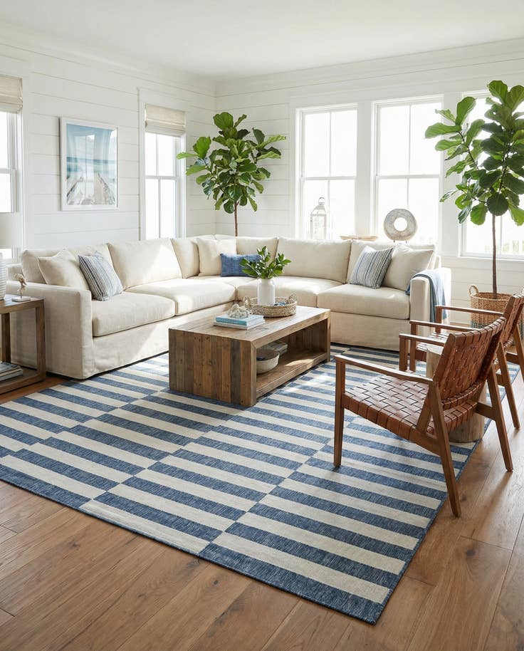 Detail image of 10' x 14' Easy-Clean Striped Indoor / Outdoor Rug