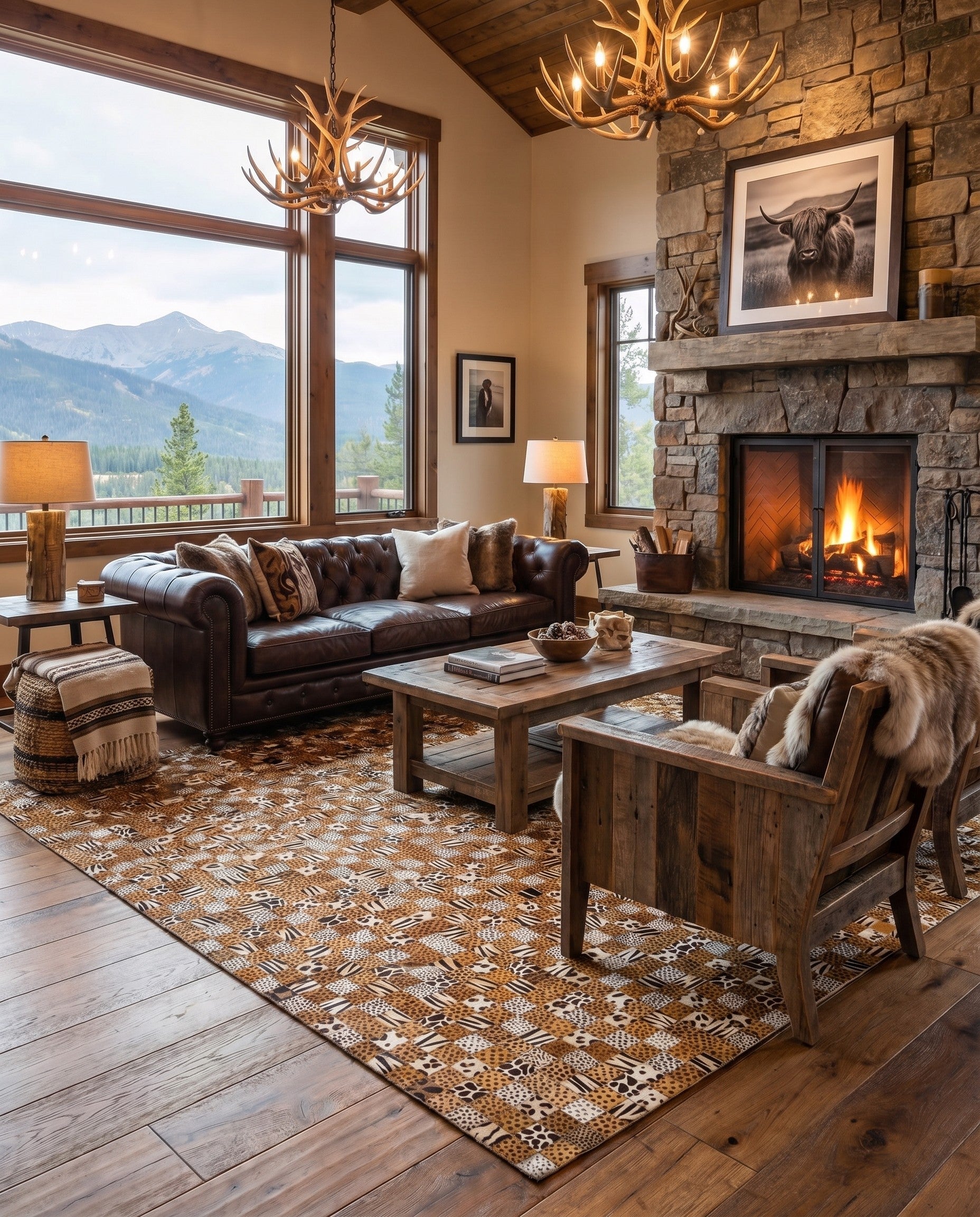 5' x 8' 1 Cowhide Leather Rug