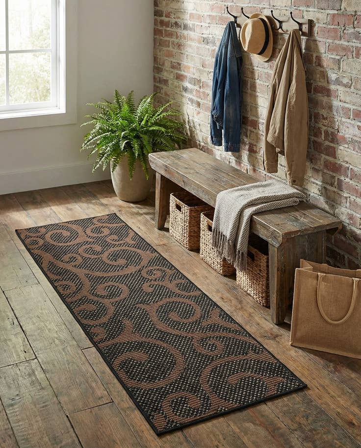 Detail image of 2' x 6' Easy-Clean Botanical Indoor / Outdoor Runner Rug