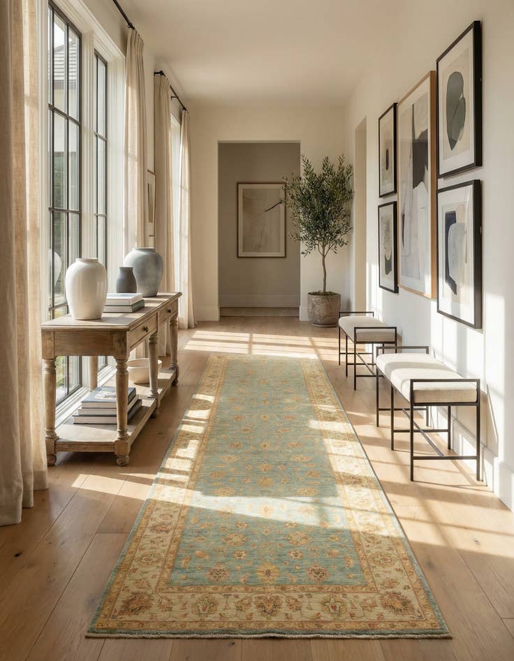 Detail image of 6' x 16'  Hand Knotted Peshawar Ziegler Runner Rug