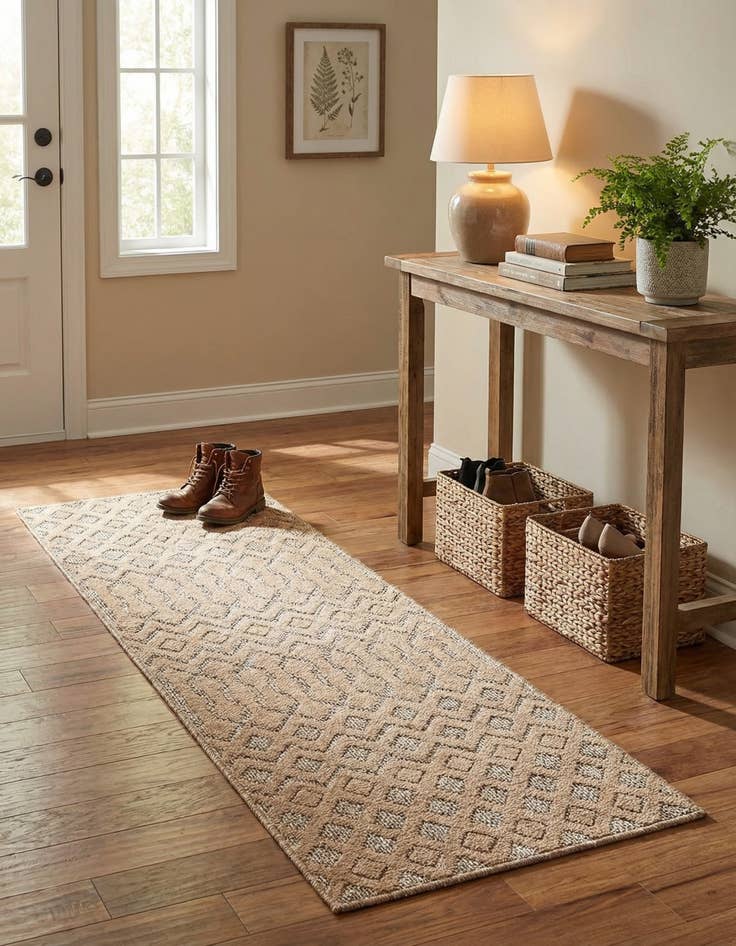 Detail image of 2' x 6'  Washable Trellis Textured Indoor / Outdoor Runner Rug