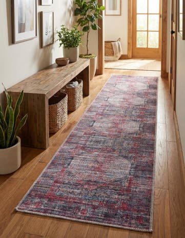 Red and Black Washable Mangata Runner Rug